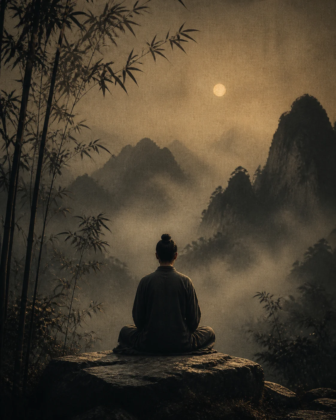 A quiet bamboo meditation scene